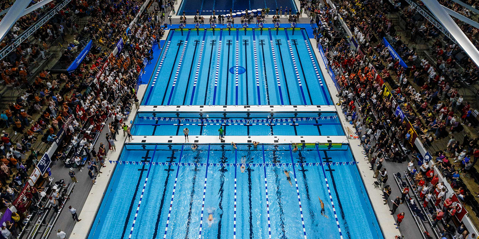 A view from high above the pool in the Natatorium.